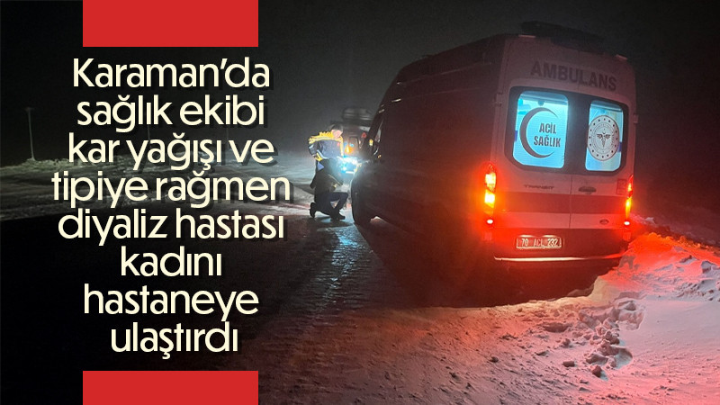 Ambulans Karlı yola rağmen hastayı ulaştırdı
