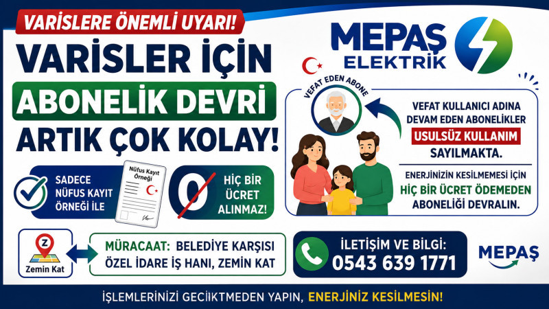 Vefat Eden Abonelerin Elektrik Abonelikleri Ücretsiz Devredilebiliyor